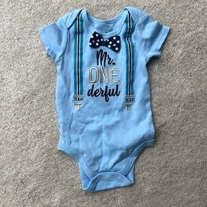 Bow Tie and Suspenders Onesie for a Special Occasion. Blue. Brand new
